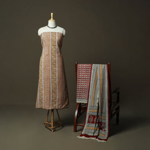 Bagh hand block print natural dyed cotton 3pc unstitched