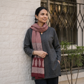 Maroon Bagh Hand Block Printed Merino Woollen Stole, worn by a woman, AI visual of the stole, iTokri