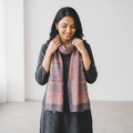 Brown Bagh Hand Block Printed Merino Woollen Stole, worn by a woman, AI visual of the stole, iTokri