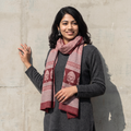 Maroon Bagh Hand Block Printed Merino Woollen Stole, worn by a woman, AI visual of the stole, iTokri