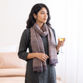 Grey Bagh Hand Block Printed Merino Woollen Stole, worn by a woman, AI visual of the stole, iTokri