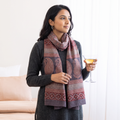 Maroon Bagh Hand Block Printed Merino Woollen Stole, worn by a woman, AI visual of the stole, iTokri