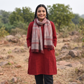Maroon Bagh Hand Block Printed Merino Woollen Stole, worn by a woman, AI visual of the stole, iTokri