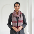 Maroon Bagh Hand Block Printed Merino Woollen Stole, worn by a woman, AI visual of the stole, iTokri