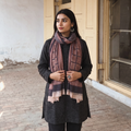 Maroon Bagh Hand Block Printed Woollen Stole, worn by a woman, AI visual of the stole, iTokri