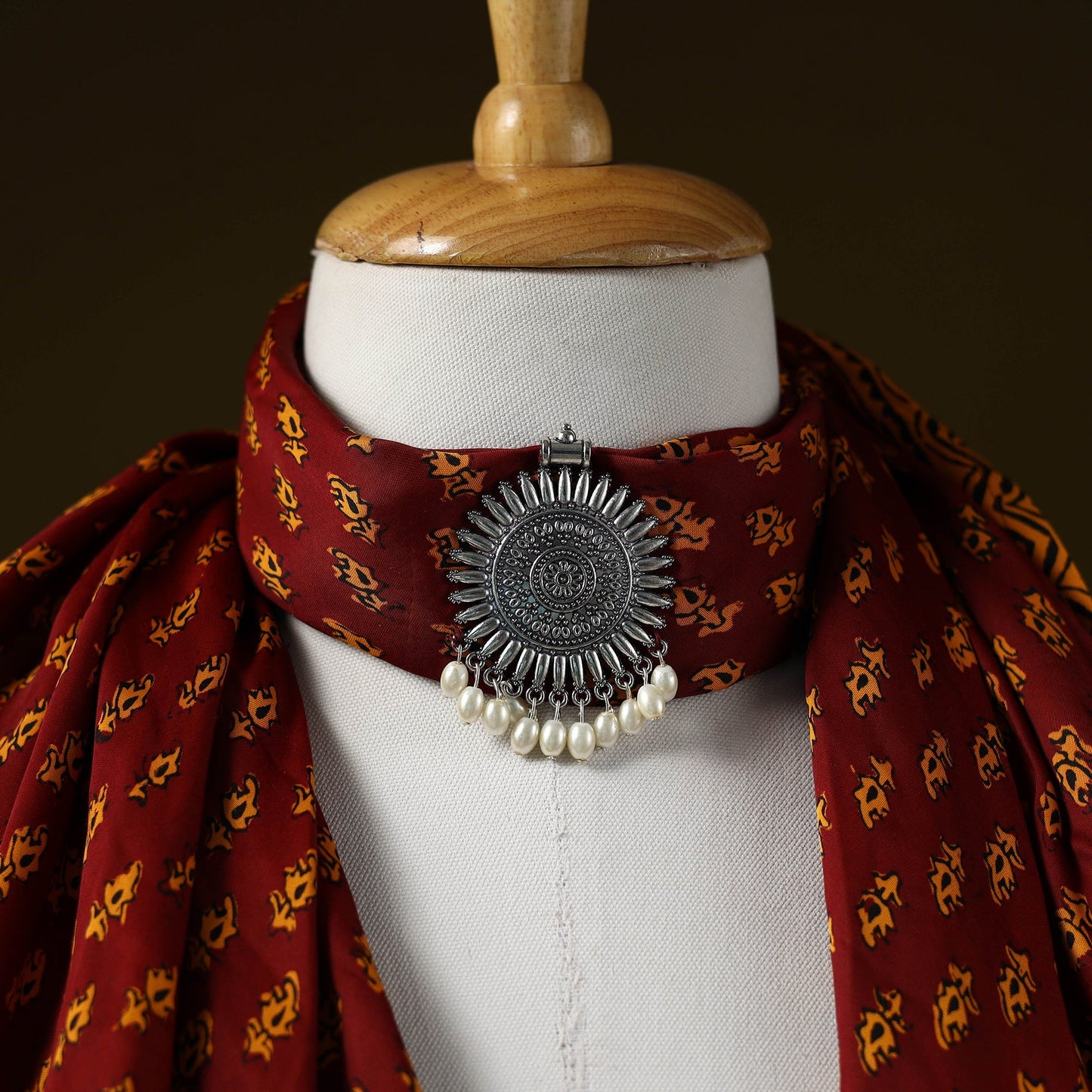 Bagh modal silk pendant necklace scarf 76 - handcrafted