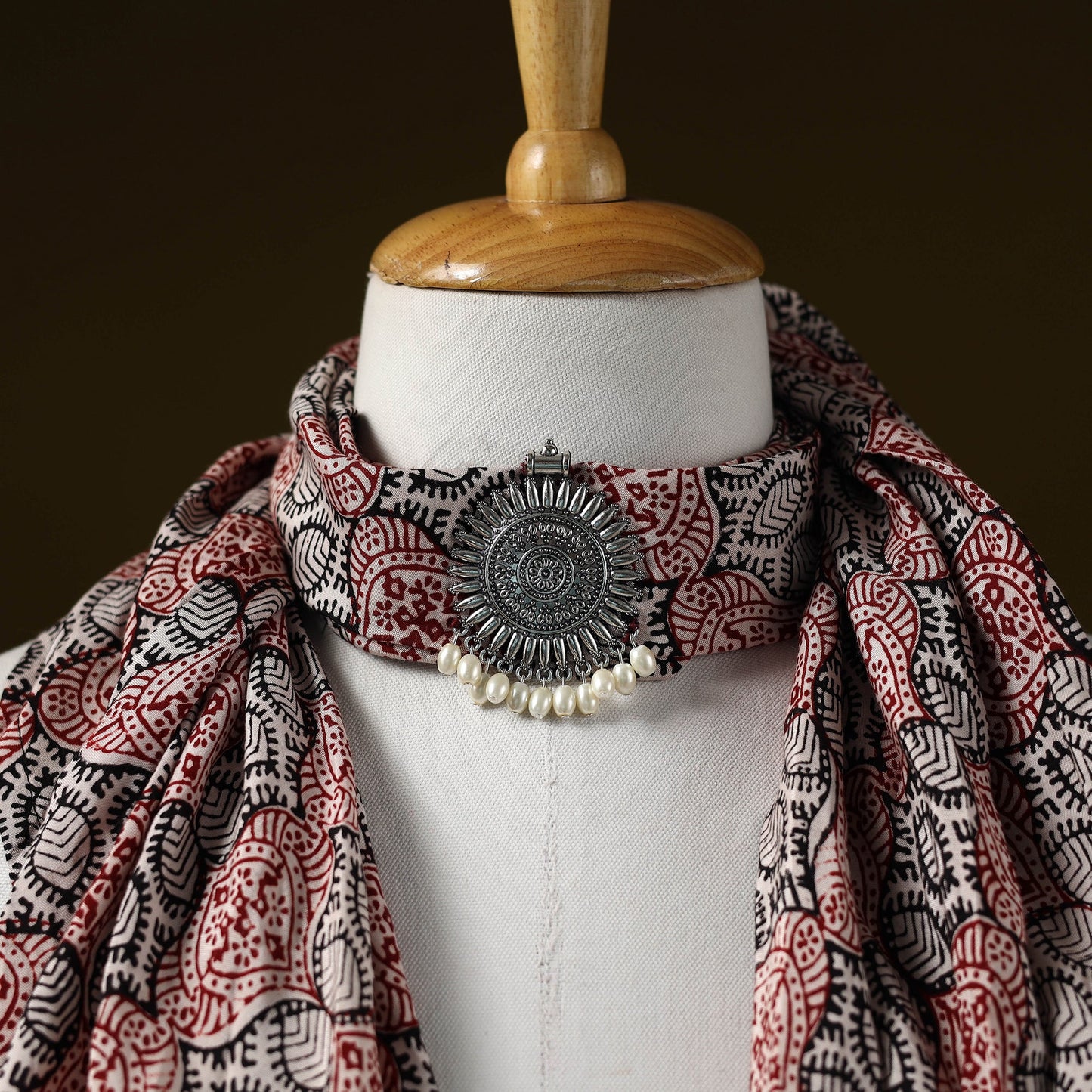 Bagh modal silk pendant necklace scarf 65 - handcrafted