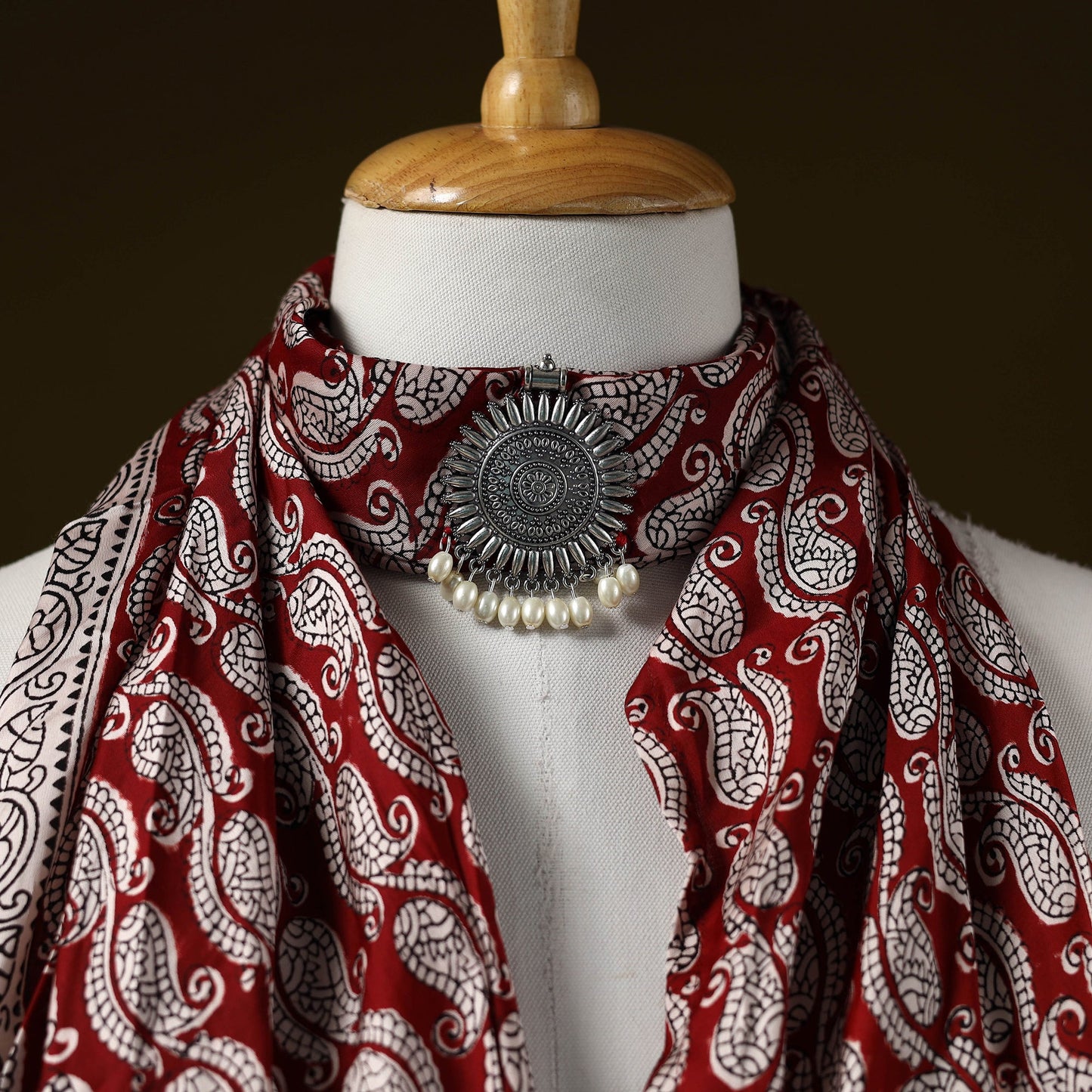 Bagh modal silk pendant necklace scarf 79 - handcrafted