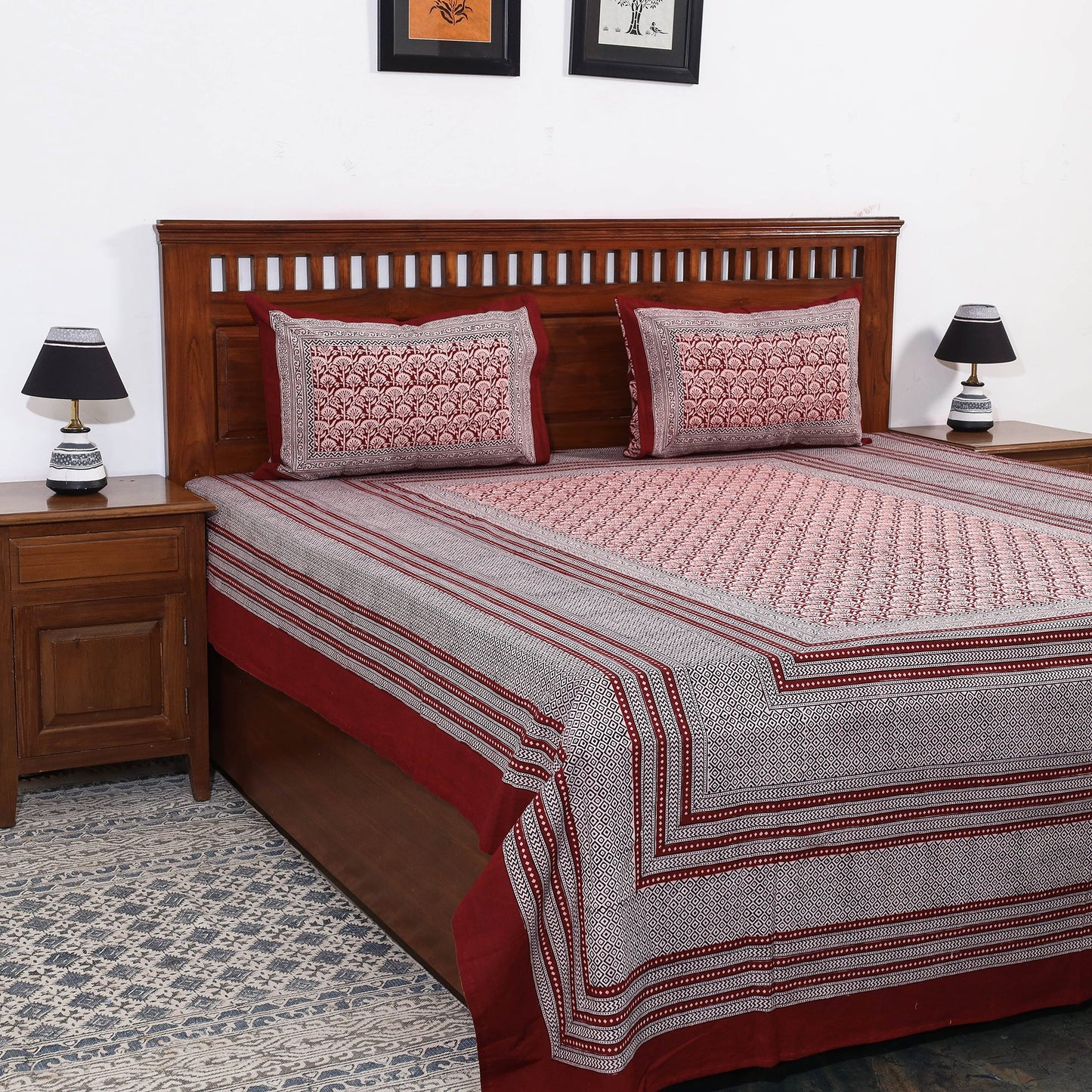 Red Bagh Block Printed Cotton Bedcover 