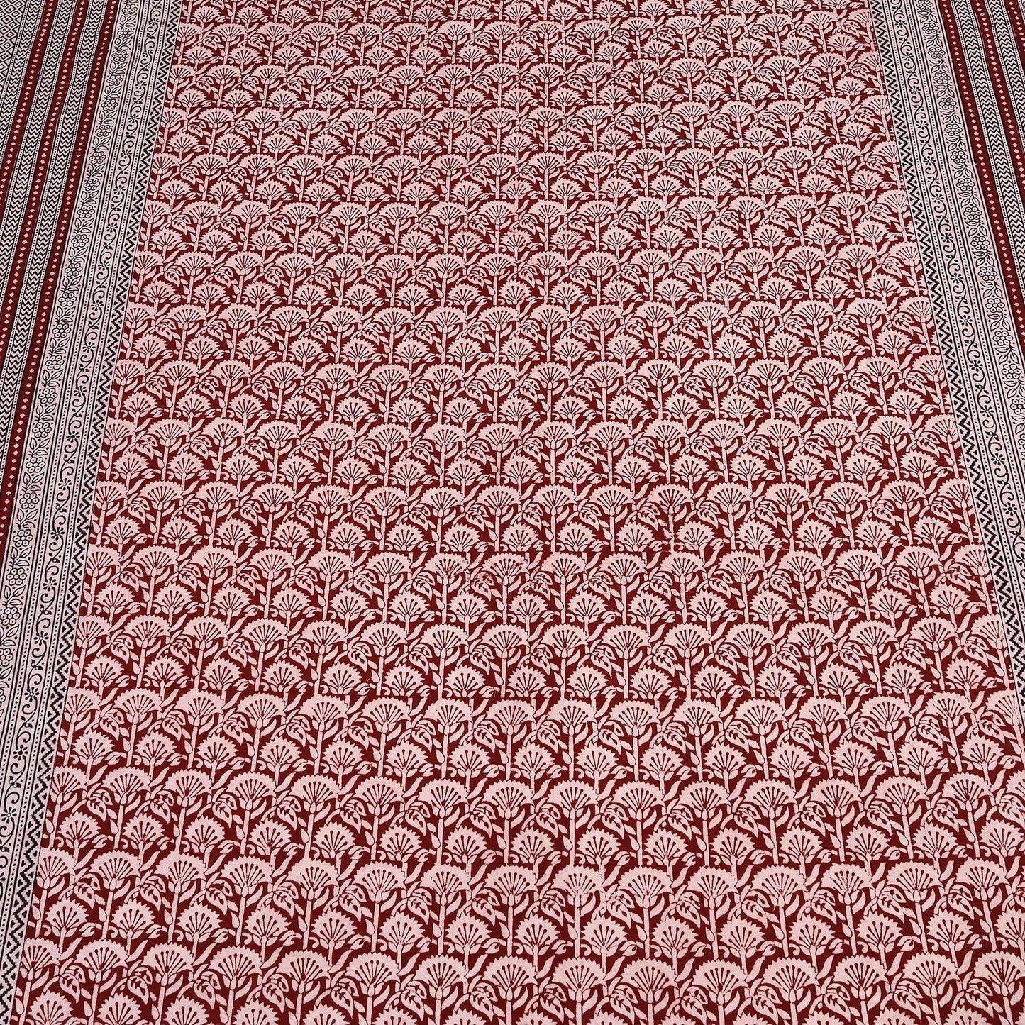 Red Bagh Block Printed Cotton Bedcover 
