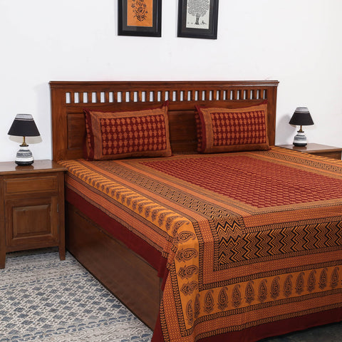 Orange Bagh Block Printed Cotton Bedcover 