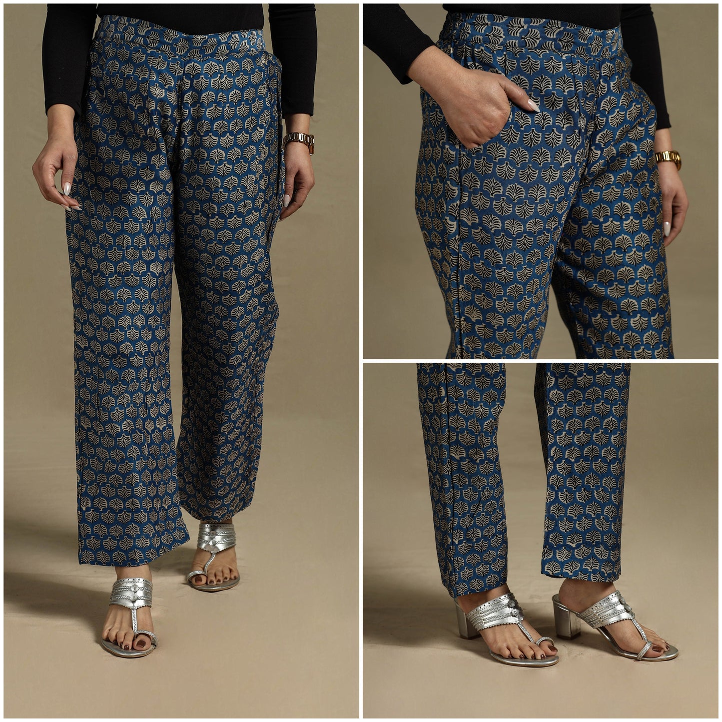 Bagru block print chanderi silk elasticated palazzo 19 - s