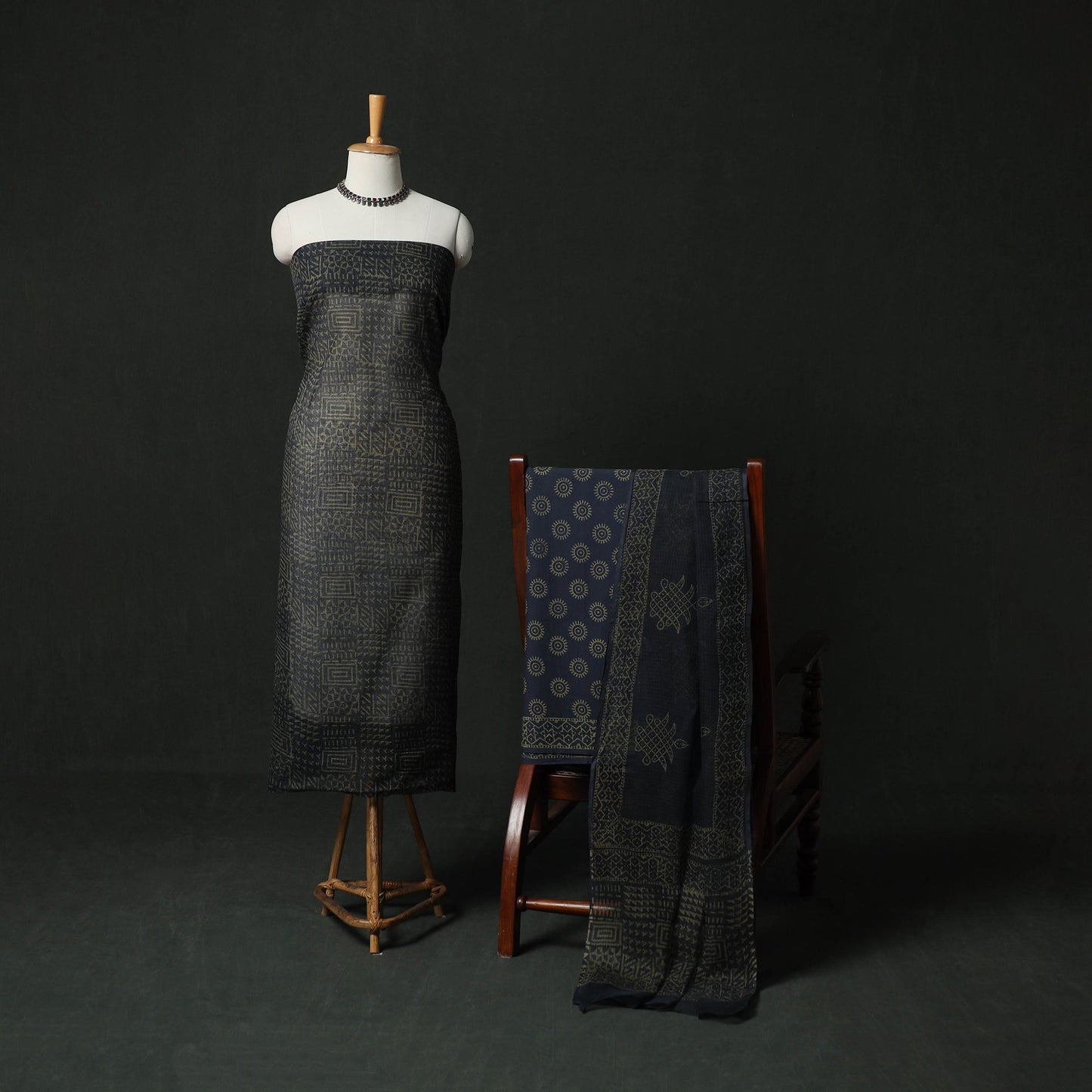 Bagru hand block print kota doria cotton natural dyed 3pc