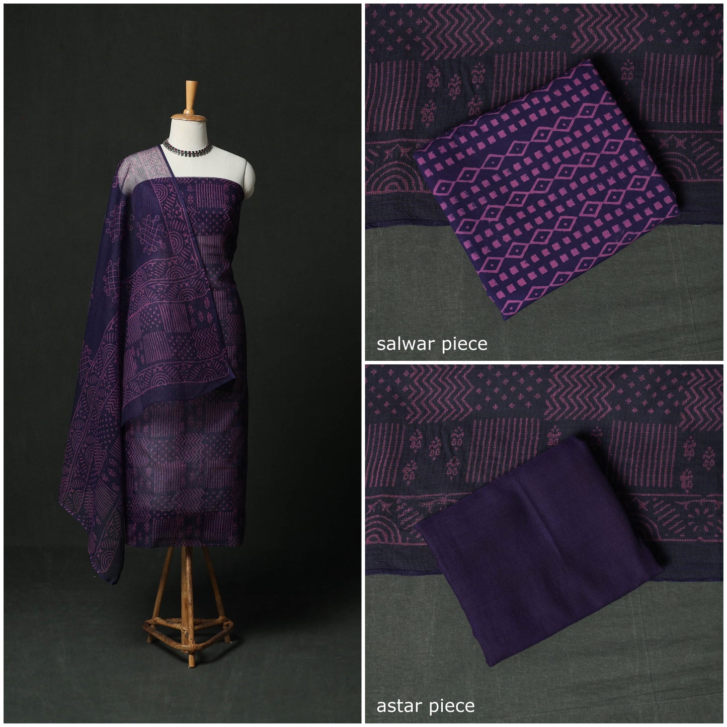 Bagru hand block print kota doria cotton natural dyed 3pc