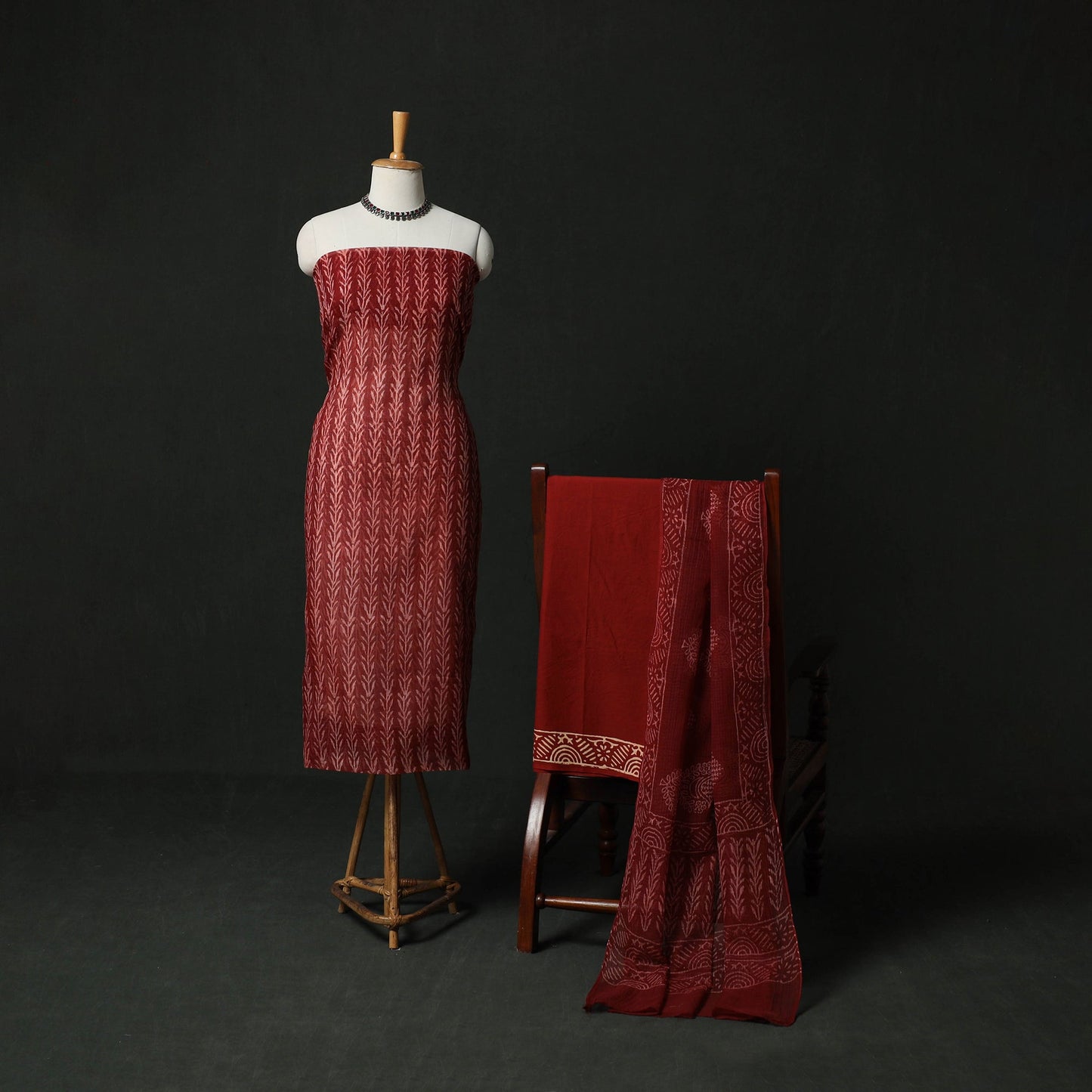Bagru hand block print kota doria cotton natural dyed 3pc