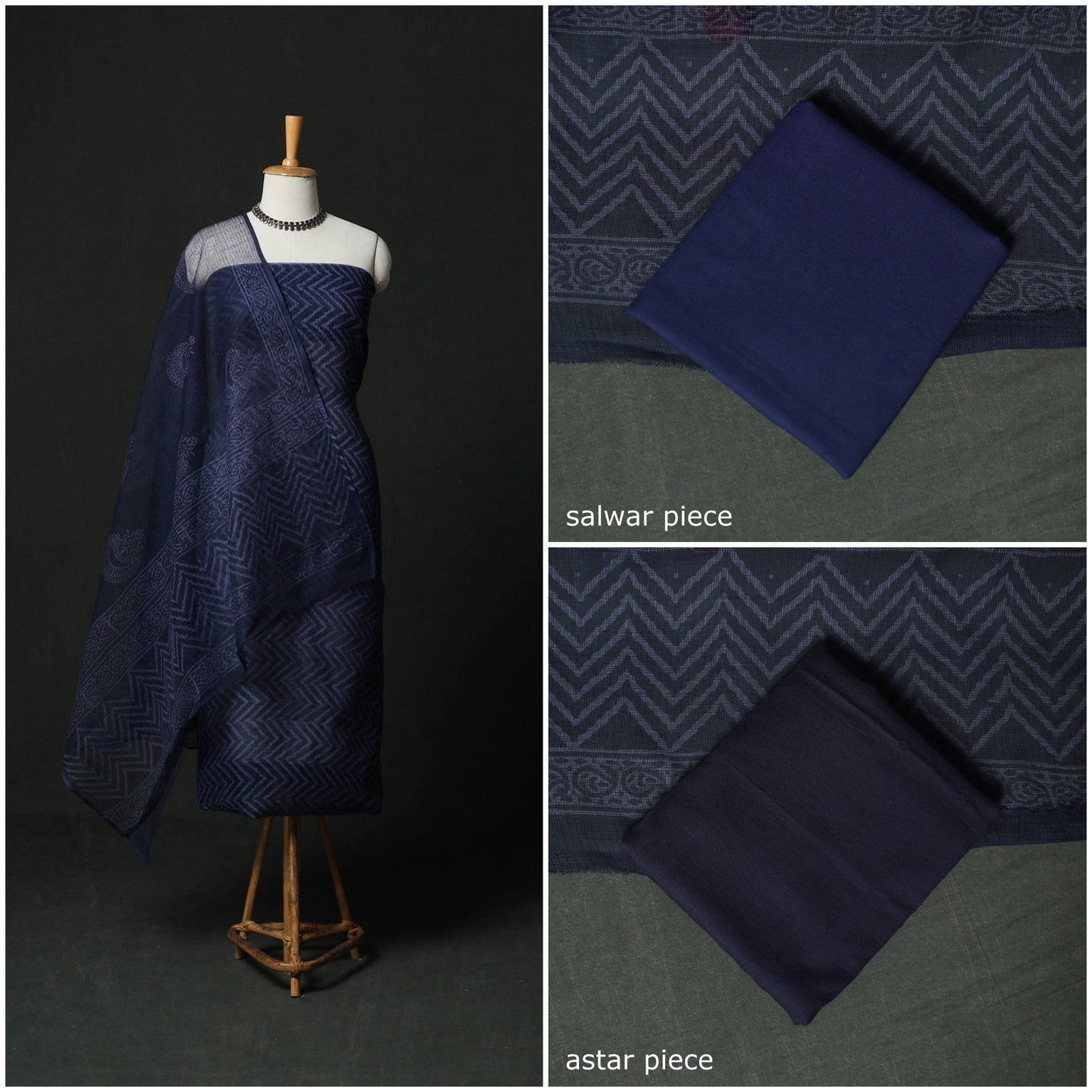 Bagru hand block print kota doria cotton natural dyed 3pc
