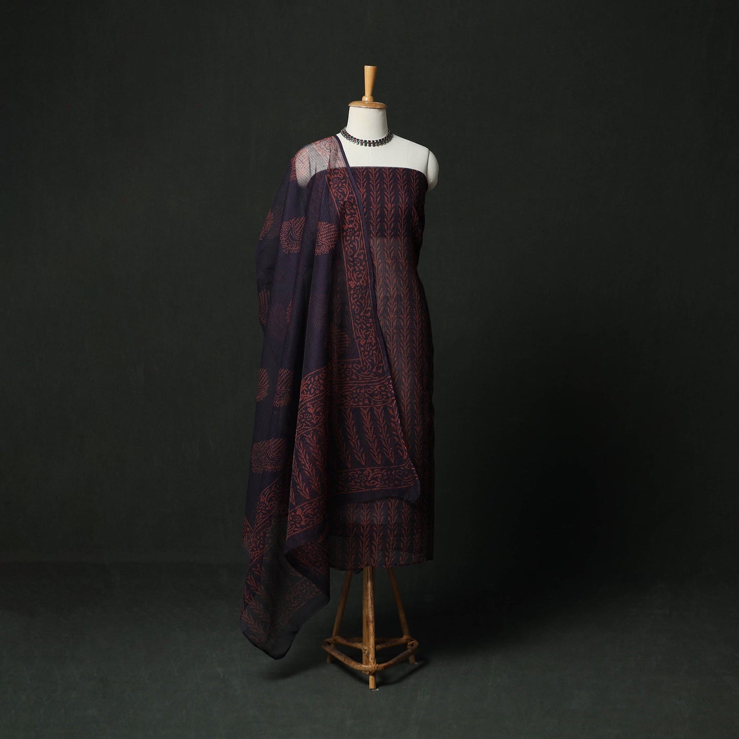 Bagru hand block print kota doria cotton natural dyed 3pc