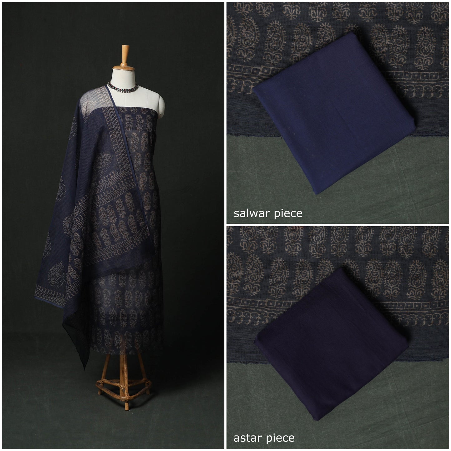 Bagru hand block print kota doria cotton natural dyed 3pc