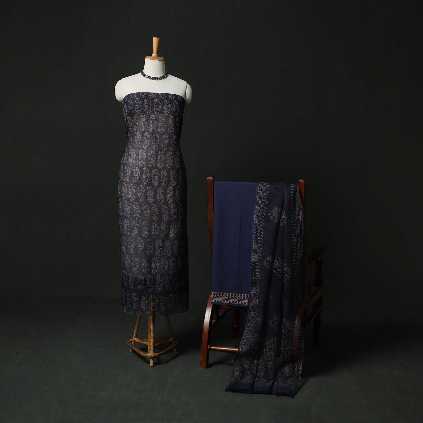 Bagru hand block print kota doria cotton natural dyed 3pc