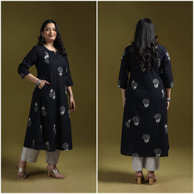 Bagru hand block print syahi begar cotton a-line kurta