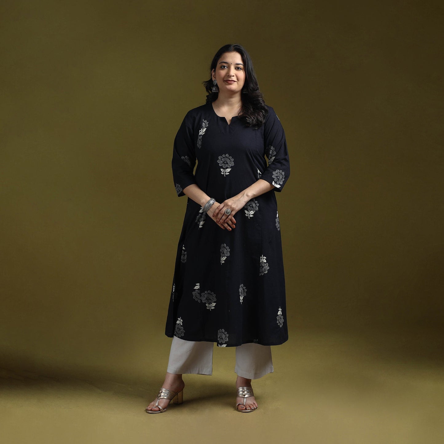 Bagru hand block print syahi begar cotton a-line kurta