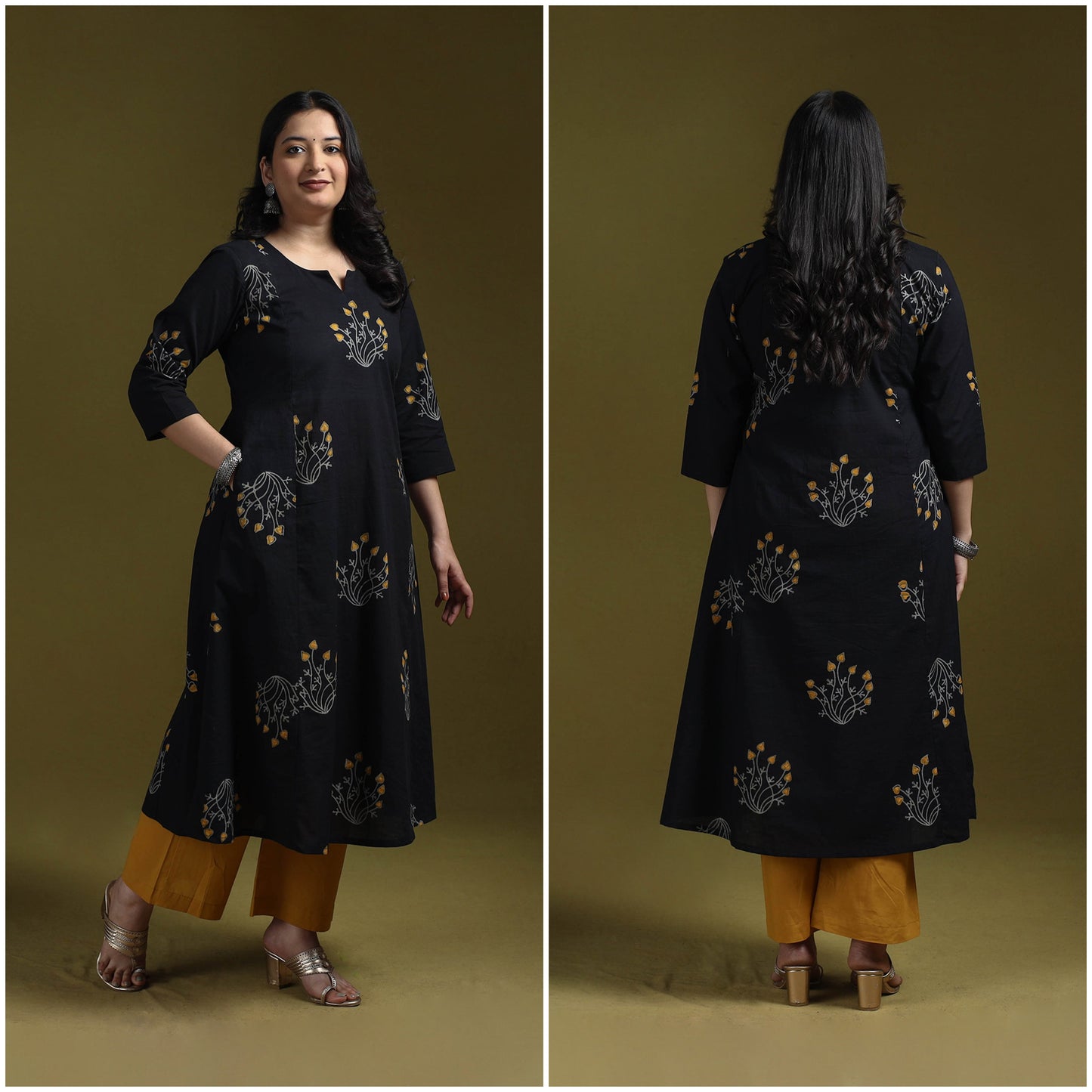 Bagru hand block print syahi begar cotton a-line kurta