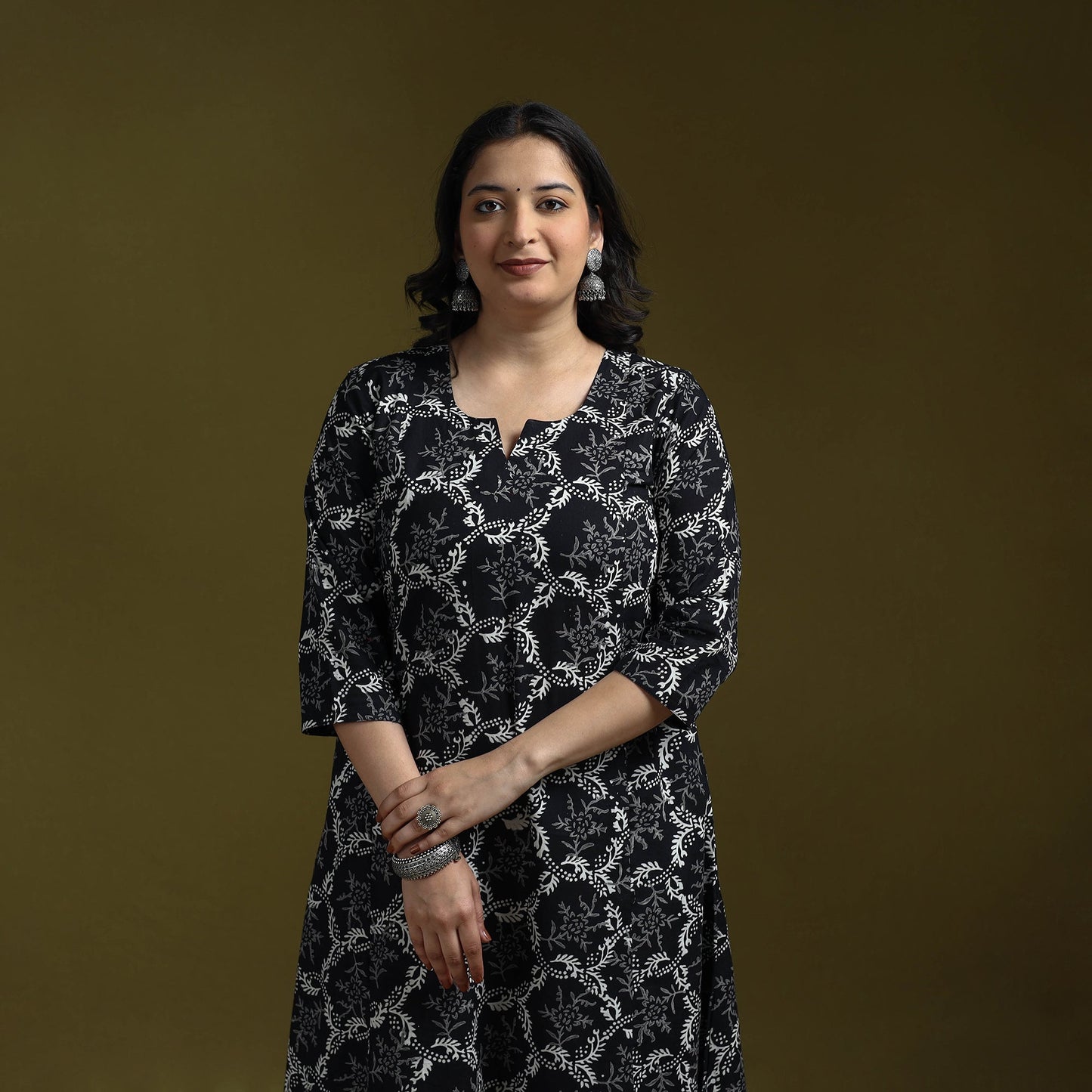 Bagru hand block print syahi begar cotton a-line kurta