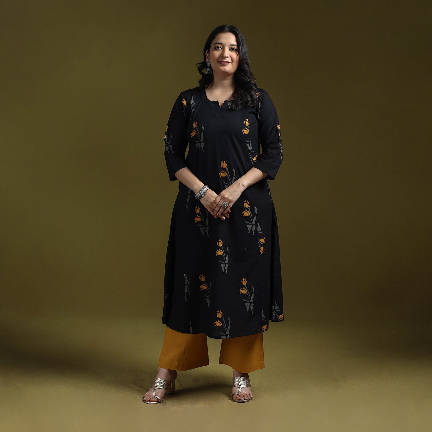 Bagru hand block print syahi begar cotton a-line kurta