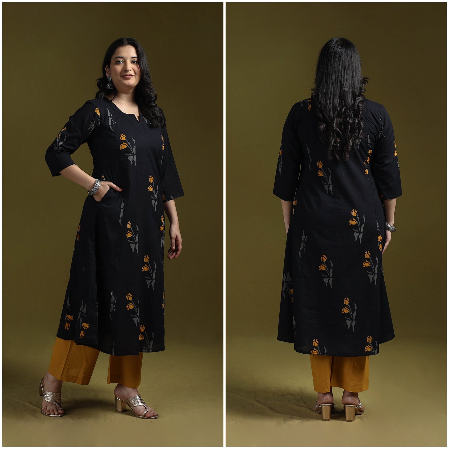 Bagru hand block print syahi begar cotton a-line kurta
