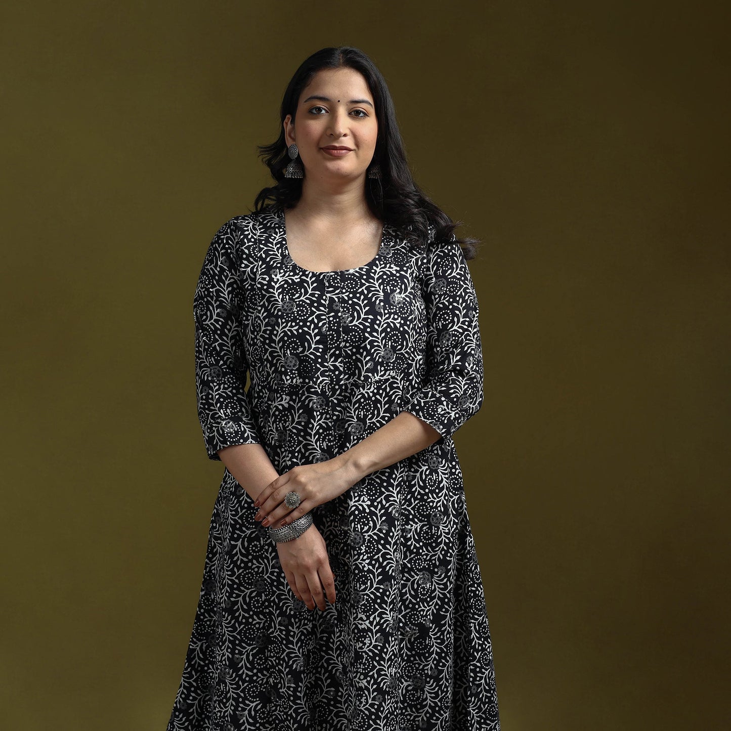 Bagru hand block print syahi begar embroidered cotton