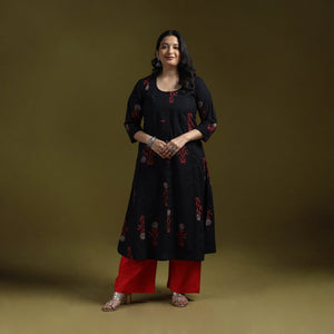 Bagru hand block print syahi begar embroidered cotton