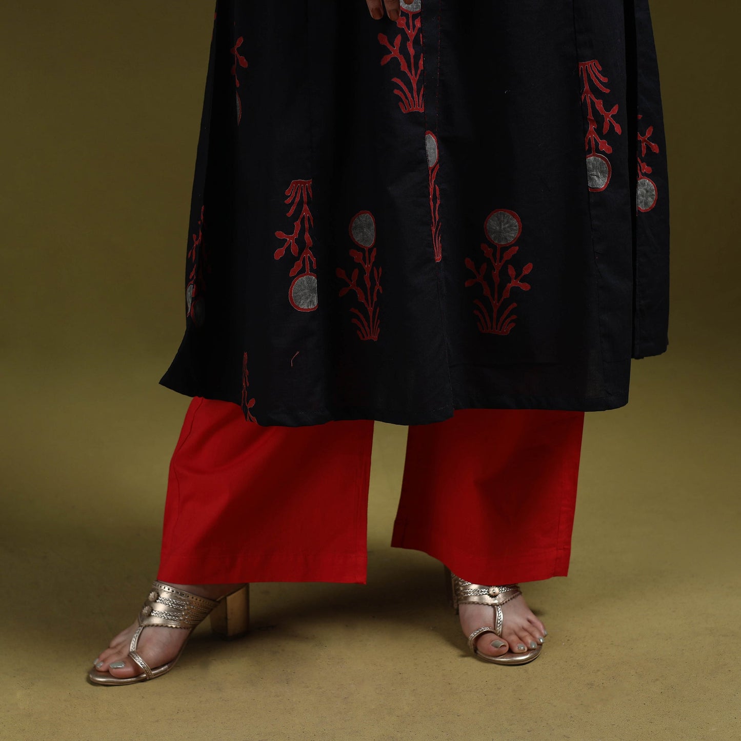 Bagru hand block print syahi begar embroidered cotton
