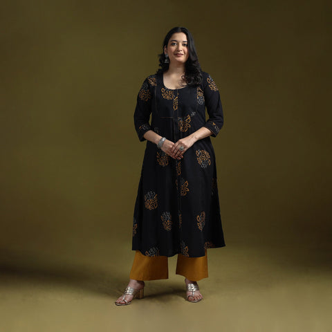 Bagru hand block print syahi begar embroidered cotton