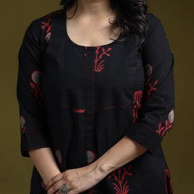 Bagru hand block print syahi begar embroidered cotton