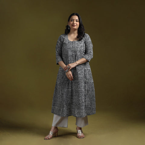 Bagru hand block print syahi begar embroidered cotton