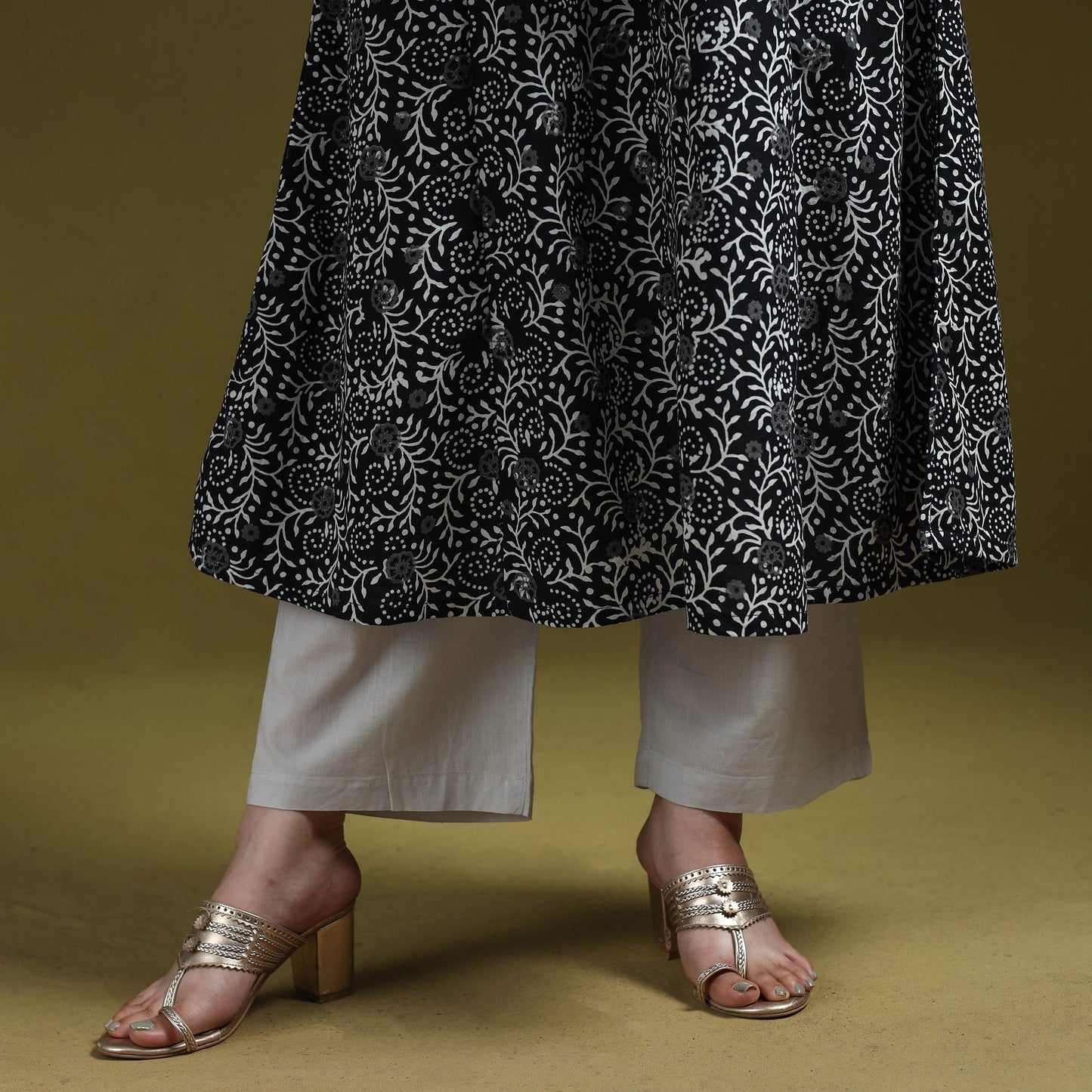 Bagru hand block print syahi begar embroidered cotton