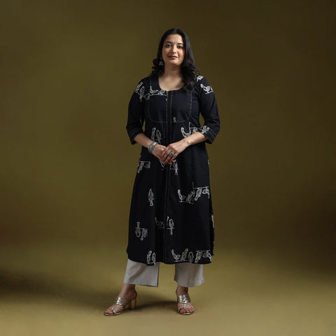 Bagru hand block print syahi begar embroidered cotton