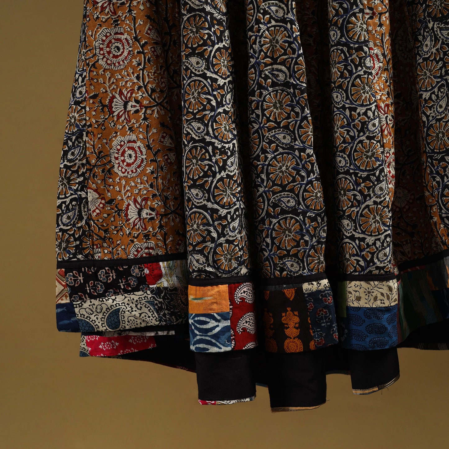 Bagru patchwork 24 kali cotton long skirt 34 - handcrafted