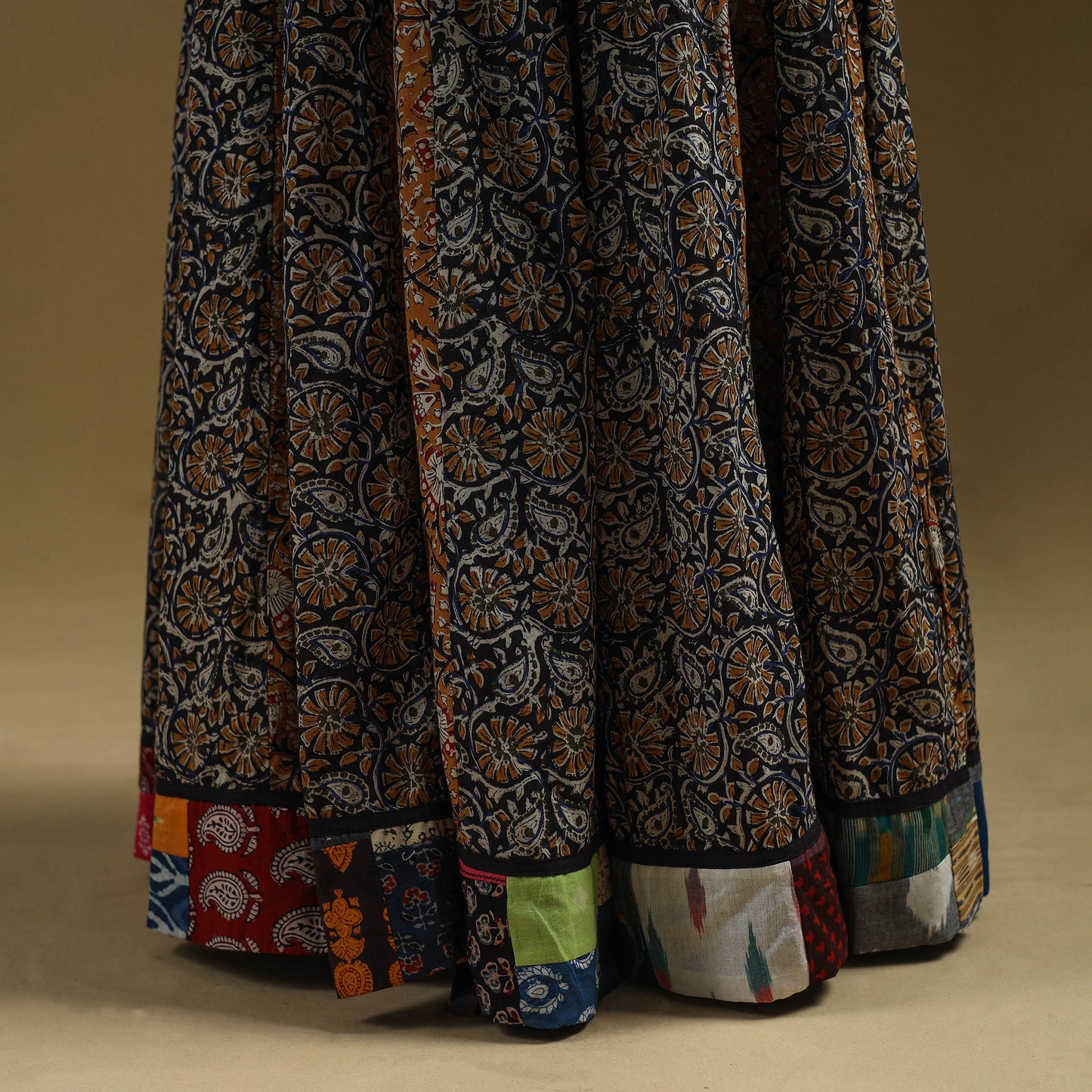 Bagru patchwork 24 kali cotton long skirt 34 - handcrafted