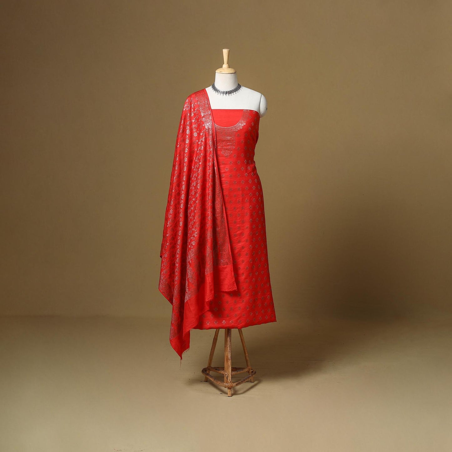 Banarasi silk zari work 3pc unstitched dress material 09