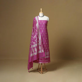 Banarasi silk zari work meena buti 3pc unstitched dress