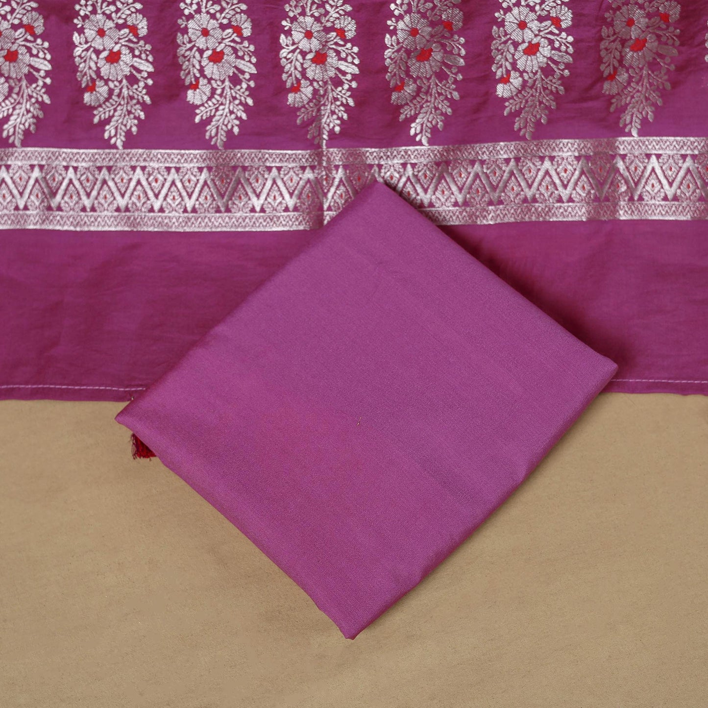 Banarasi silk zari work meena buti 3pc unstitched dress