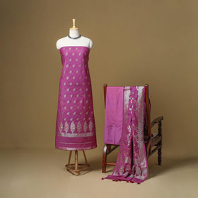 Banarasi silk zari work meena buti 3pc unstitched dress