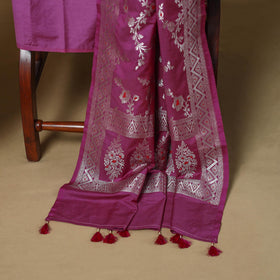 Banarasi silk zari work meena buti 3pc unstitched dress