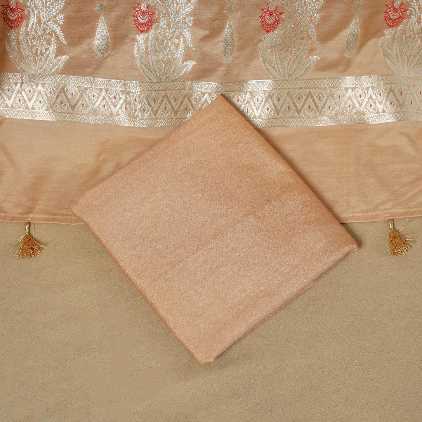 Banarasi silk zari work meena buti 3pc unstitched dress