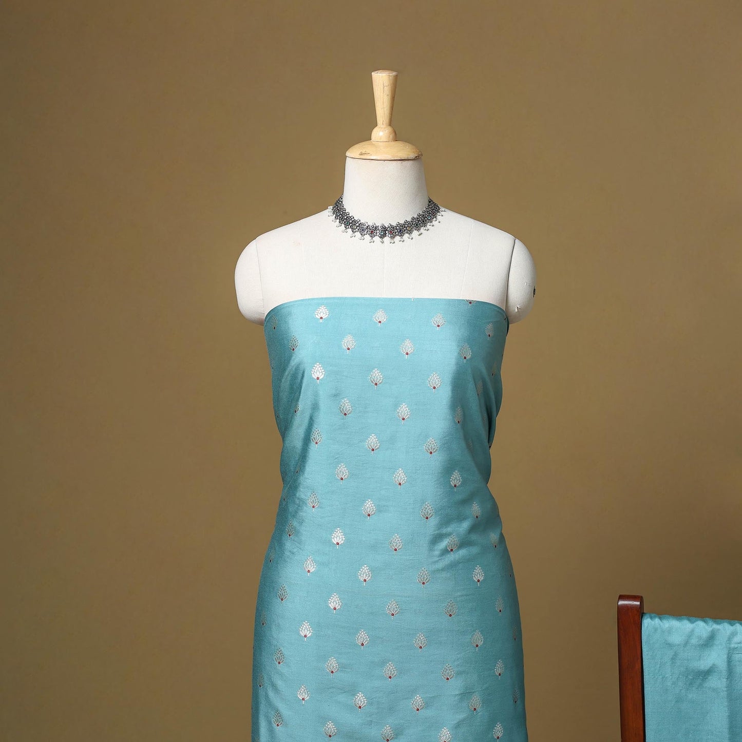 Banarasi silk zari work meena buti 3pc unstitched dress