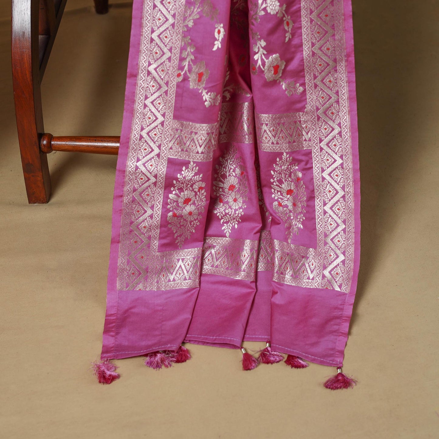 Banarasi silk zari work meena buti 3pc unstitched dress