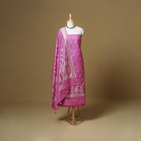 Banarasi silk zari work meena buti 3pc unstitched dress