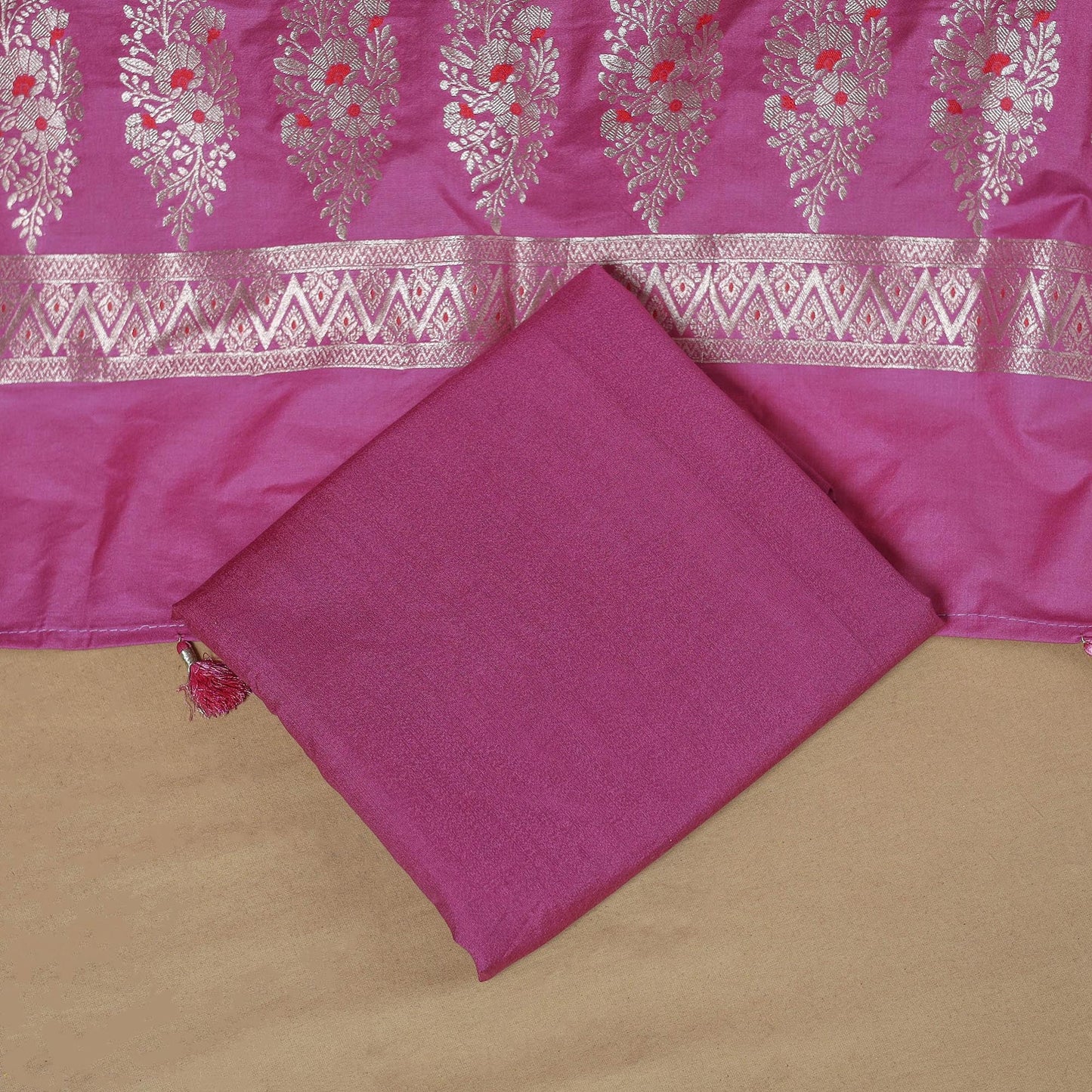 Banarasi silk zari work meena buti 3pc unstitched dress