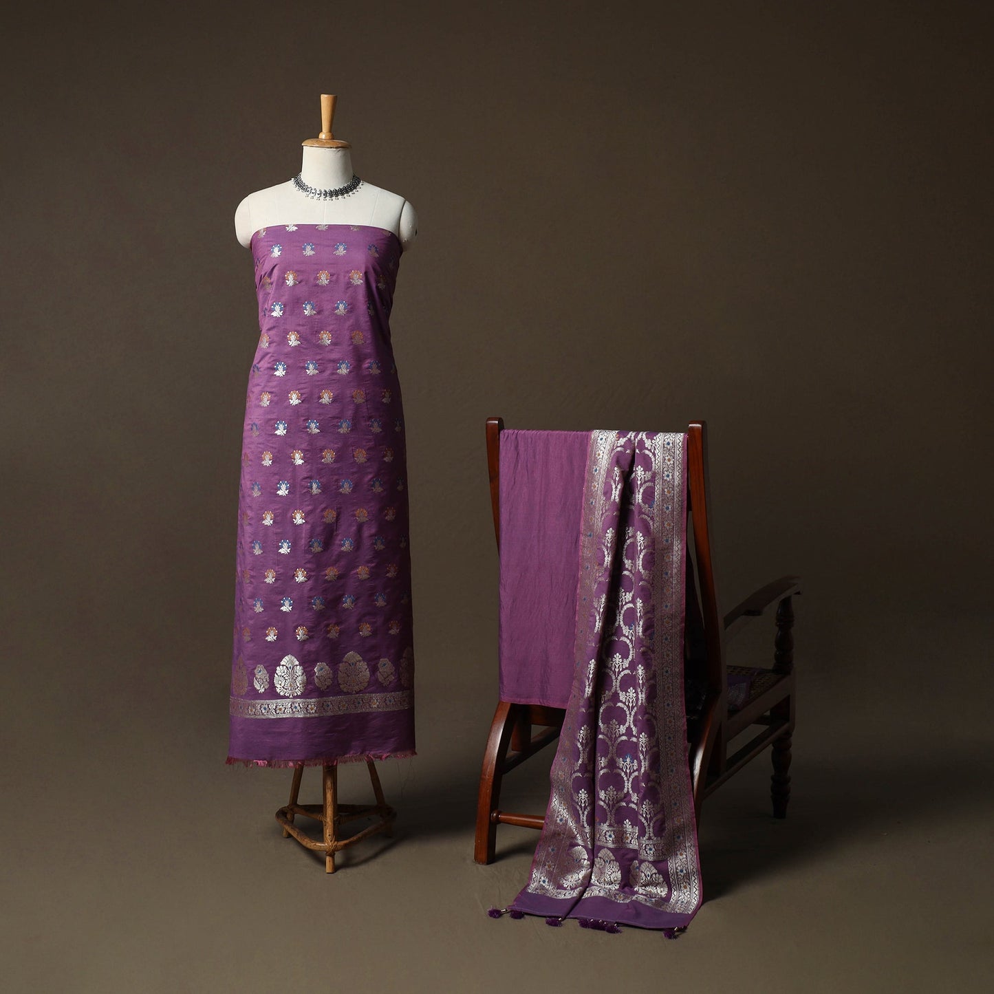 Banarasi weaving chiniya silk 3pc unstitched dress material
